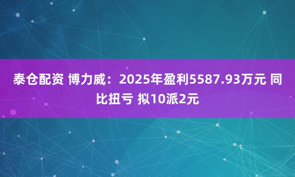 泰仓配资 博力威：2025年盈利5587.93万元 同比扭亏 拟10派2元